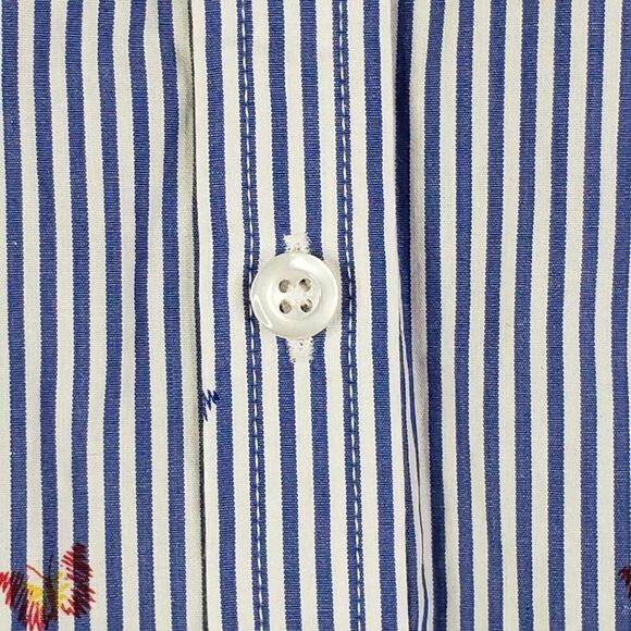 Talbots Shirt Women's Button Down Long Sleeve Blue Size 2X Butterfly Striped - Picture 5 of 9